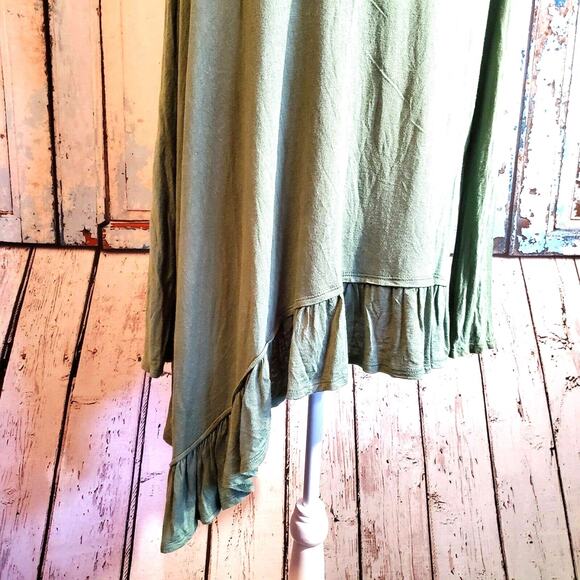 Audge Podge Tunic Top Size M Green Cowl Neck Asymmetric Hem Boho Fairy - Picture 5 of 10